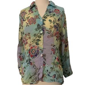 Tianello Floral Tie Dye Blouse Size Medium Long‎ Sleeve